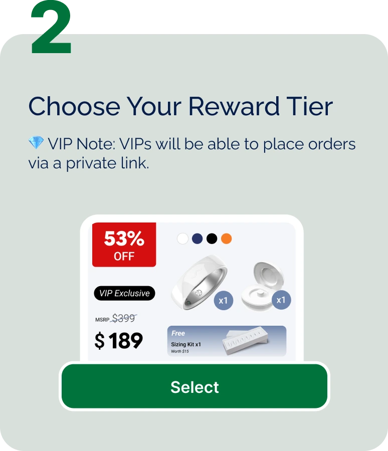 Step 2: Choose Your Reward Tier - VIP Note: VIPs will be able to place orders via a private link